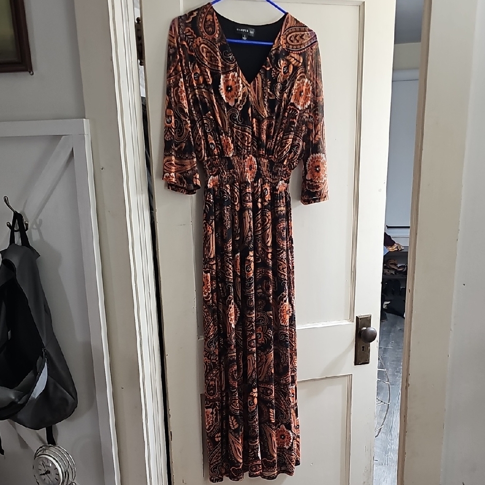 Chic Paisley Maxi Dress - Black and Orange